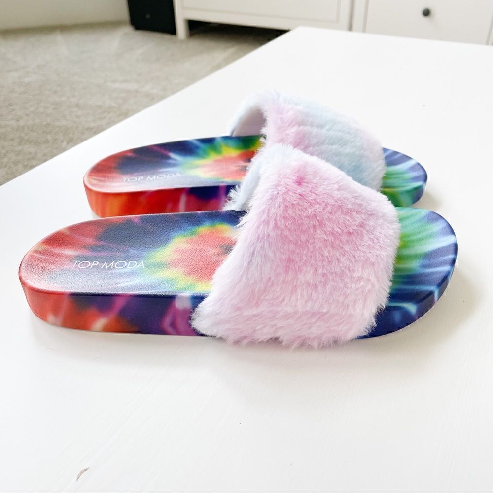 Top Moda Rainbow Plush Slide Sandal Cab-99